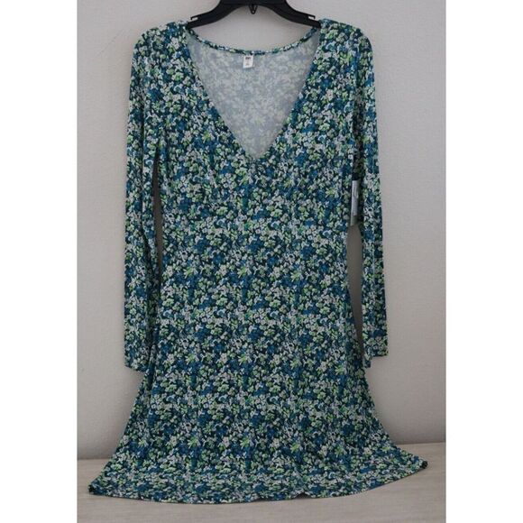 BP. Women's Sz S Green Moss Hannah Kate Floral V-Neck L/S Knit Pullover Dress - Picture 1 of 11